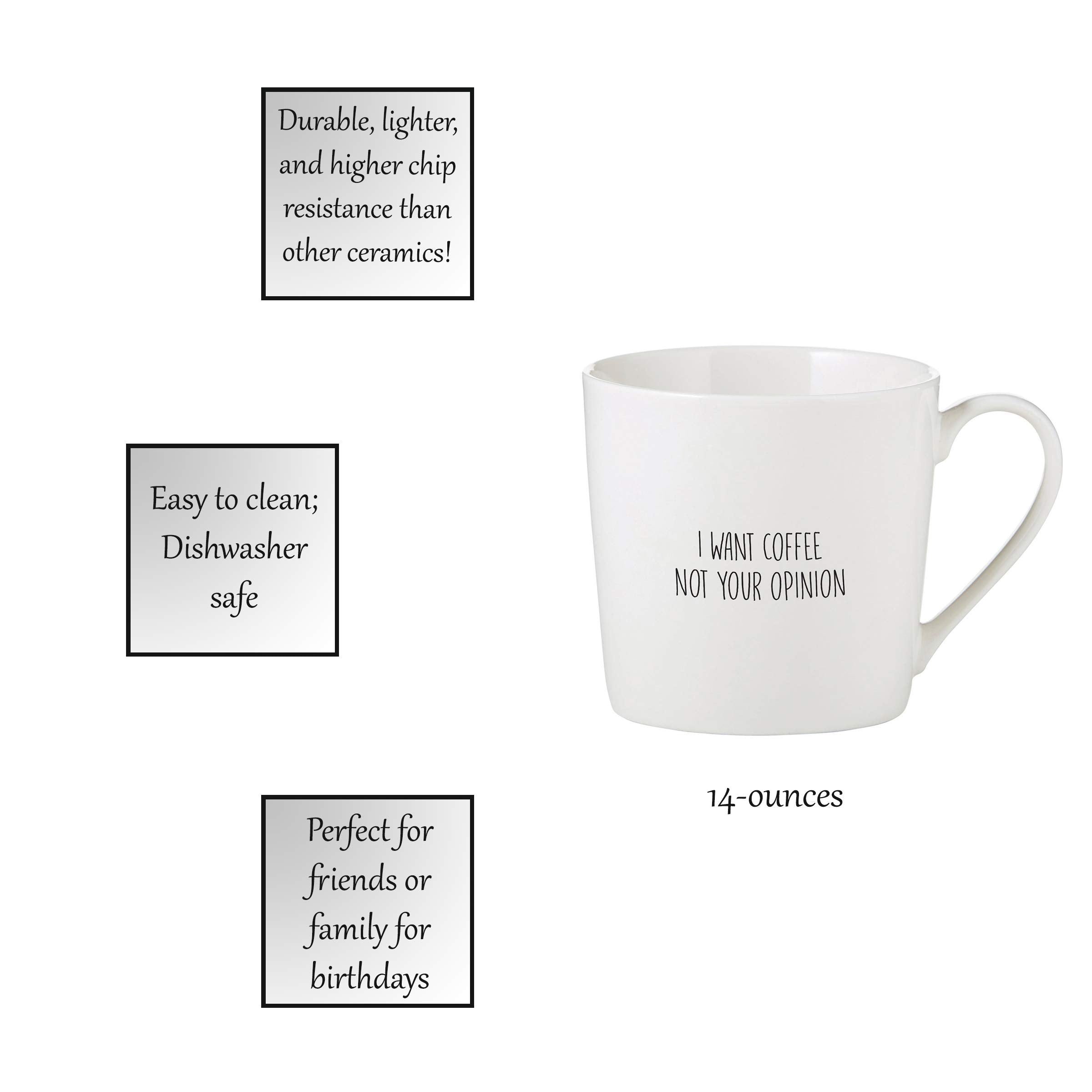 14-Ounce Bone China Coffee Mug with Humorous Quote