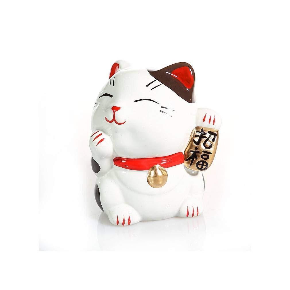 Maneki Neko Lucky Cat, 9.5cm White Porcelain Japanese Figurine