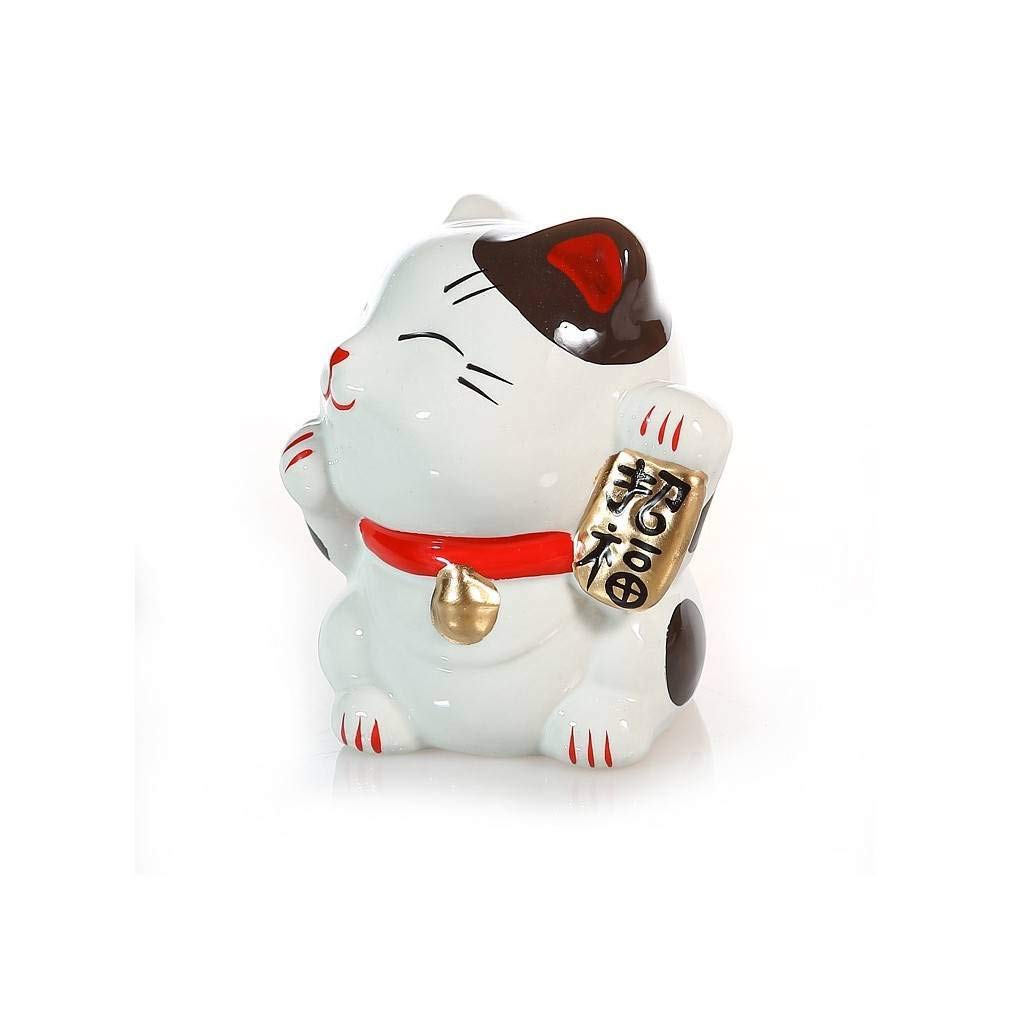 Maneki Neko Lucky Cat, 9.5cm White Porcelain Japanese Figurine