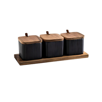 Ceramic Spice Jar Set with Lids, Spoons, and Storage Rack