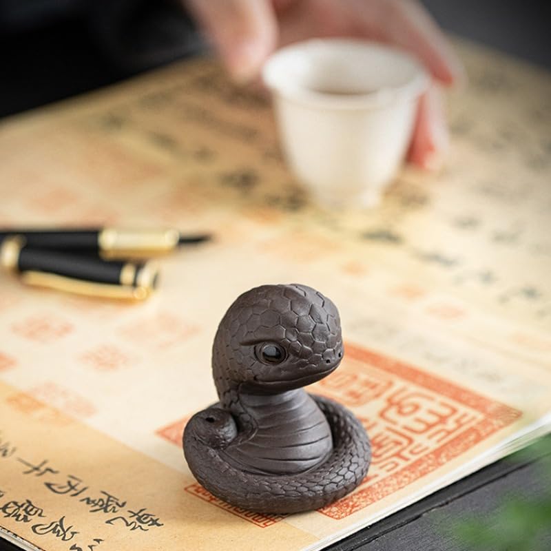 Chinese Zisha Snake Tea Pet, Handmade Purple Clay for Kung Fu Tea Tray