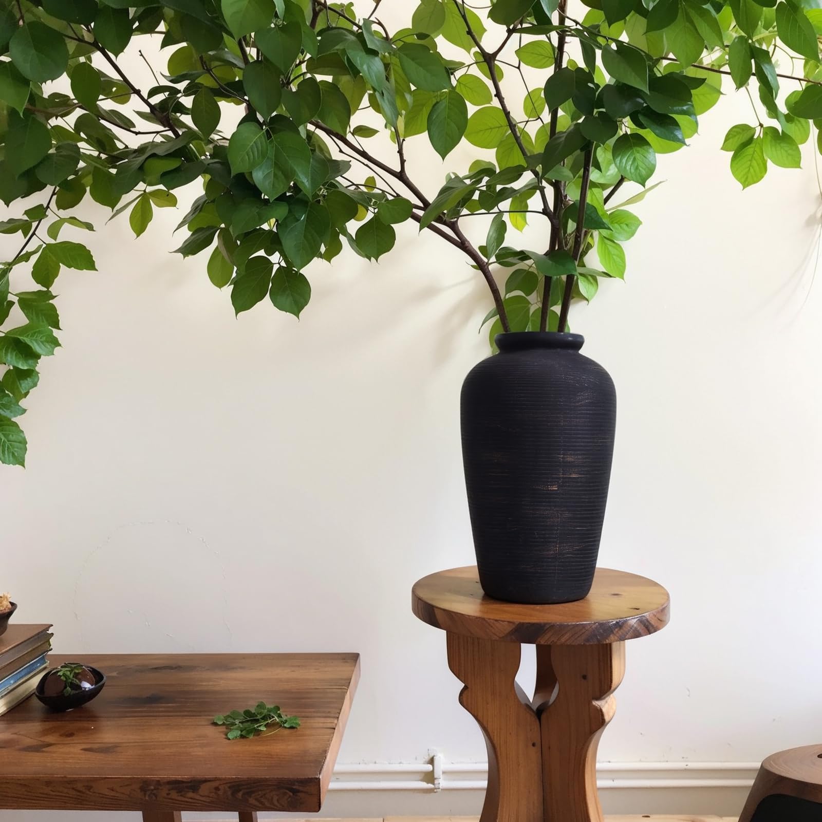 10.6-Inch Vintage Ribbed Ceramic Vase with Weathered Matte Finish