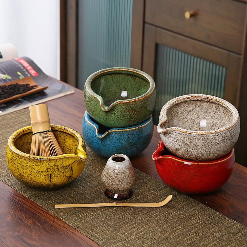 5.2-Inch Stoneware Porcelain Matcha Bowl with Spout