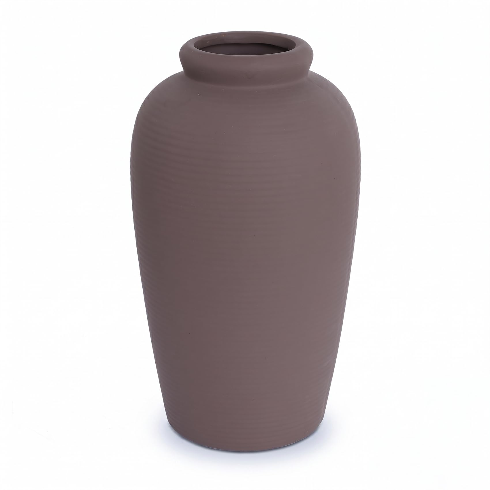 10.6-Inch Vintage Ribbed Ceramic Vase with Weathered Matte Finish