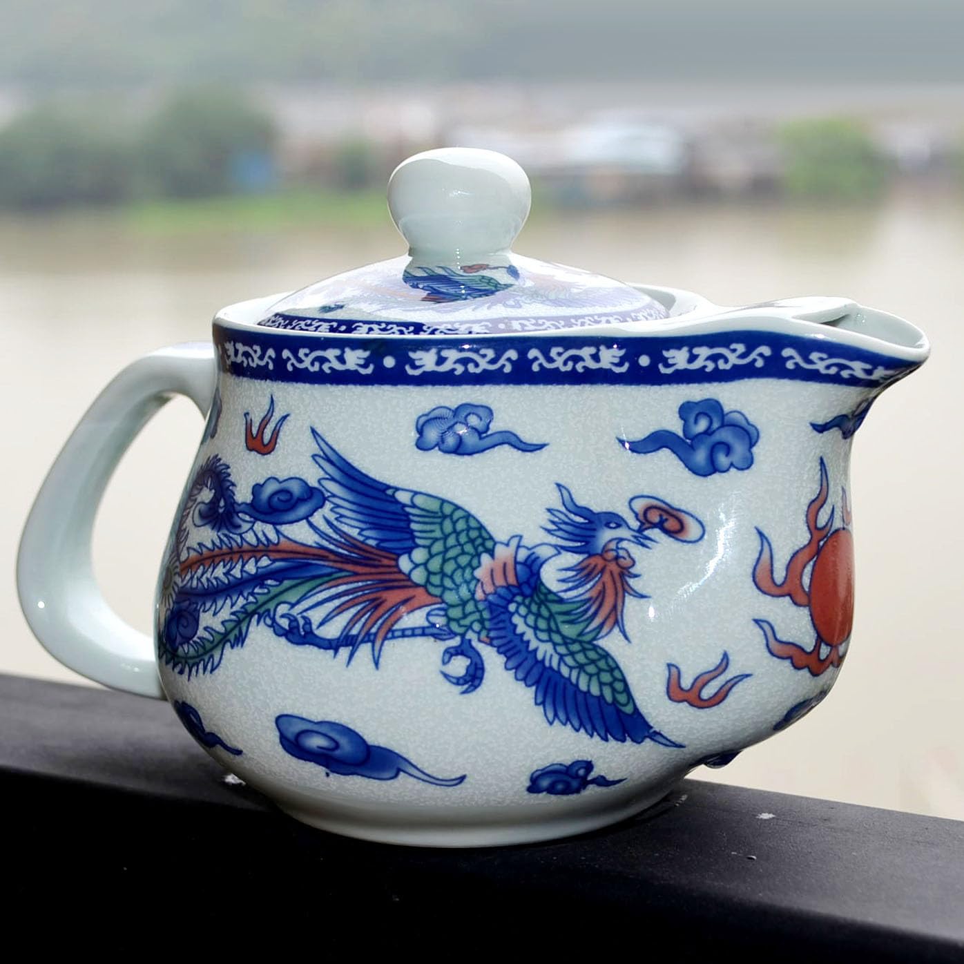 16-Ounce Blue and White Floral Porcelain Teapot with Removable Infuser