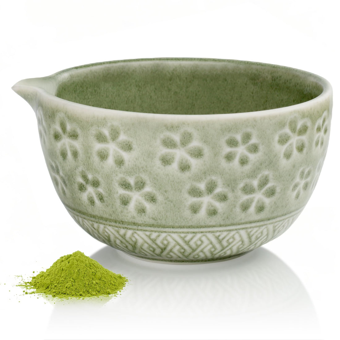 14oz Ceramic Matcha Bowl with Spout and Bamboo Whisk Stand