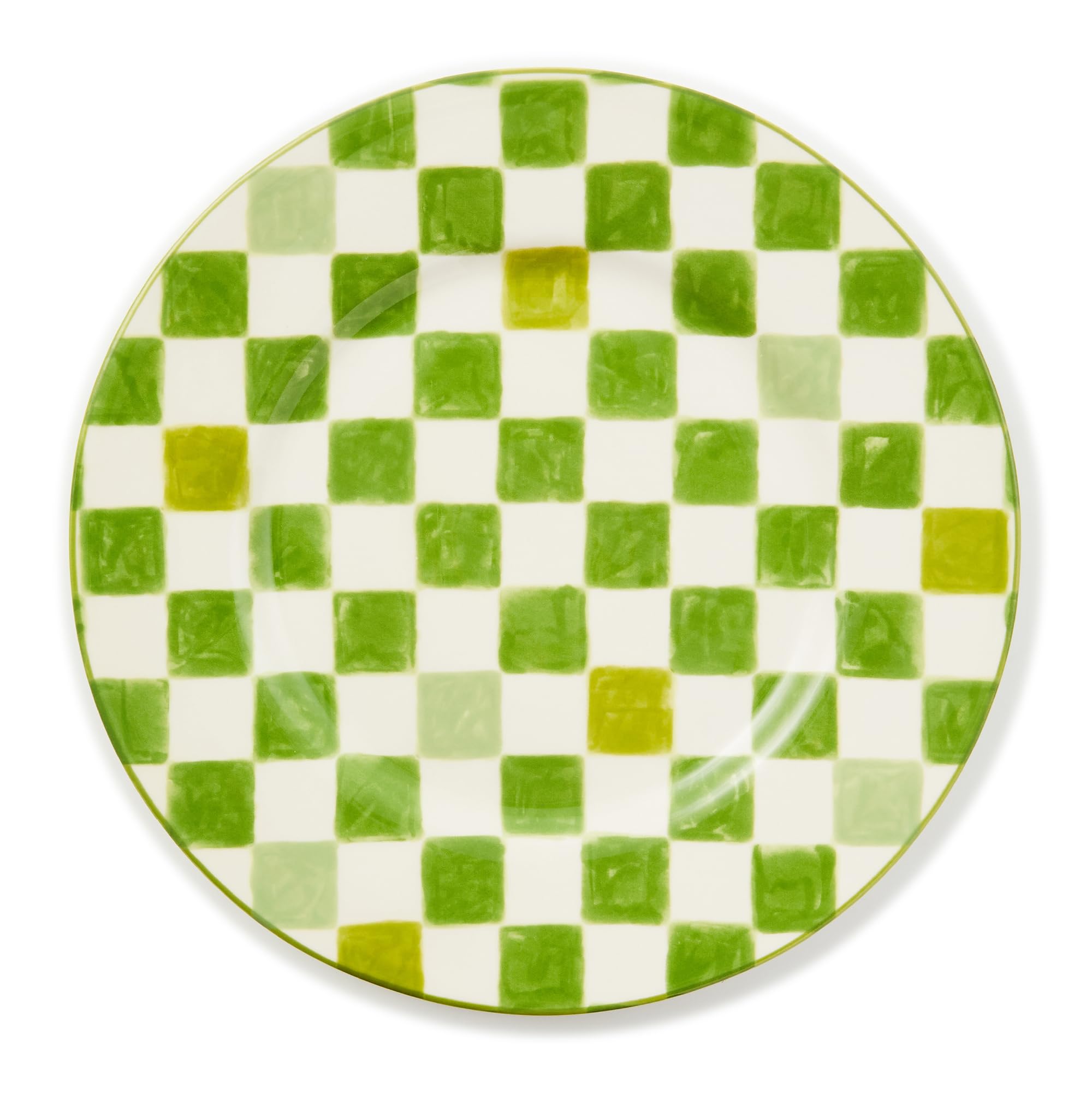 11-Inch Pink Check Stoneware Dinner Plate