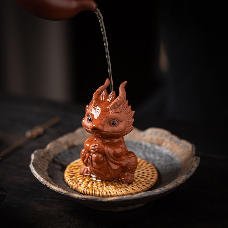 Chinese Zisha Dragon Tea Pet, Handmade Purple Clay for Kung Fu Tea Tray