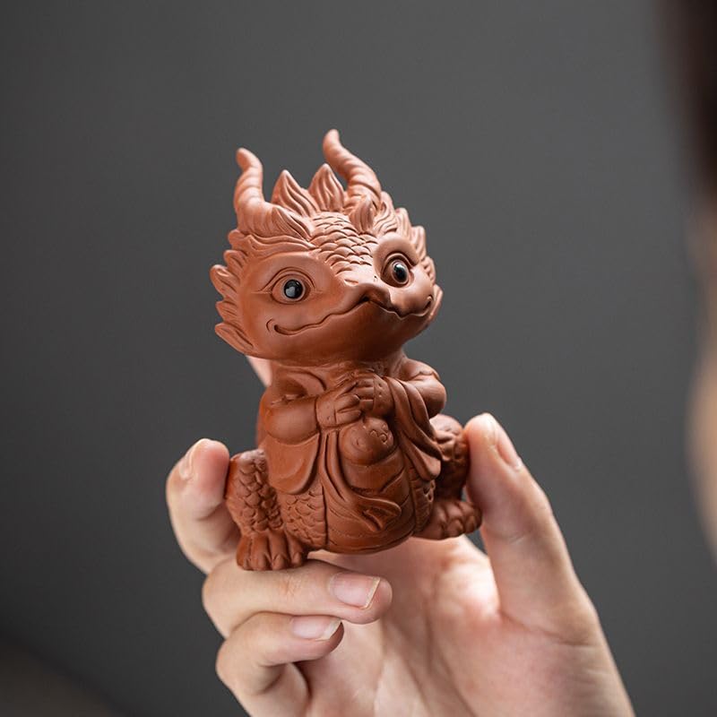 Chinese Zisha Dragon Tea Pet, Handmade Purple Clay for Kung Fu Tea Tray