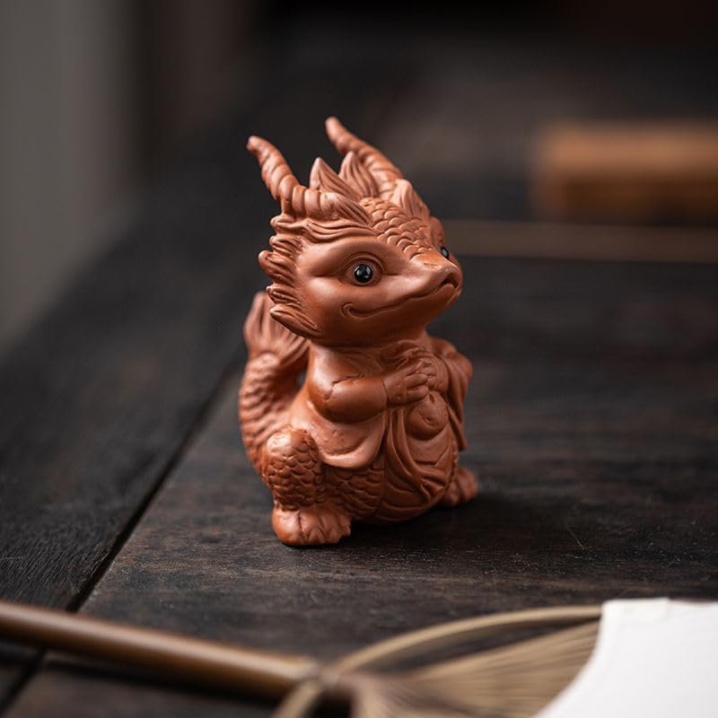 Chinese Zisha Dragon Tea Pet, Handmade Purple Clay for Kung Fu Tea Tray