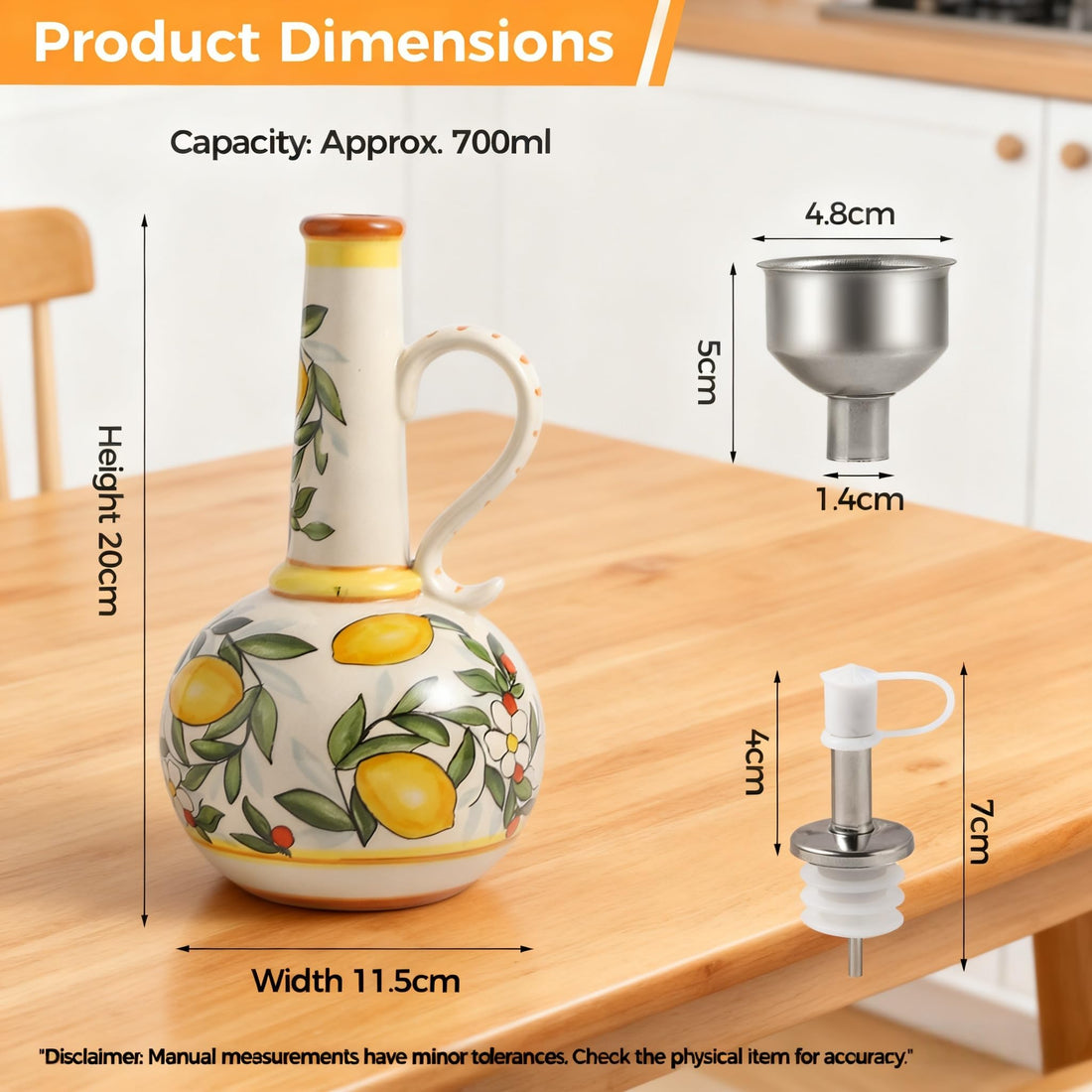 23-Ounce Hand-Painted Ceramic Olive Oil Dispenser with Stainless Steel Spout
