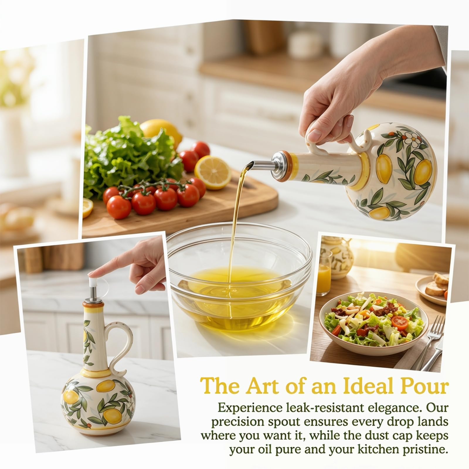 23-Ounce Hand-Painted Ceramic Olive Oil Dispenser with Stainless Steel Spout