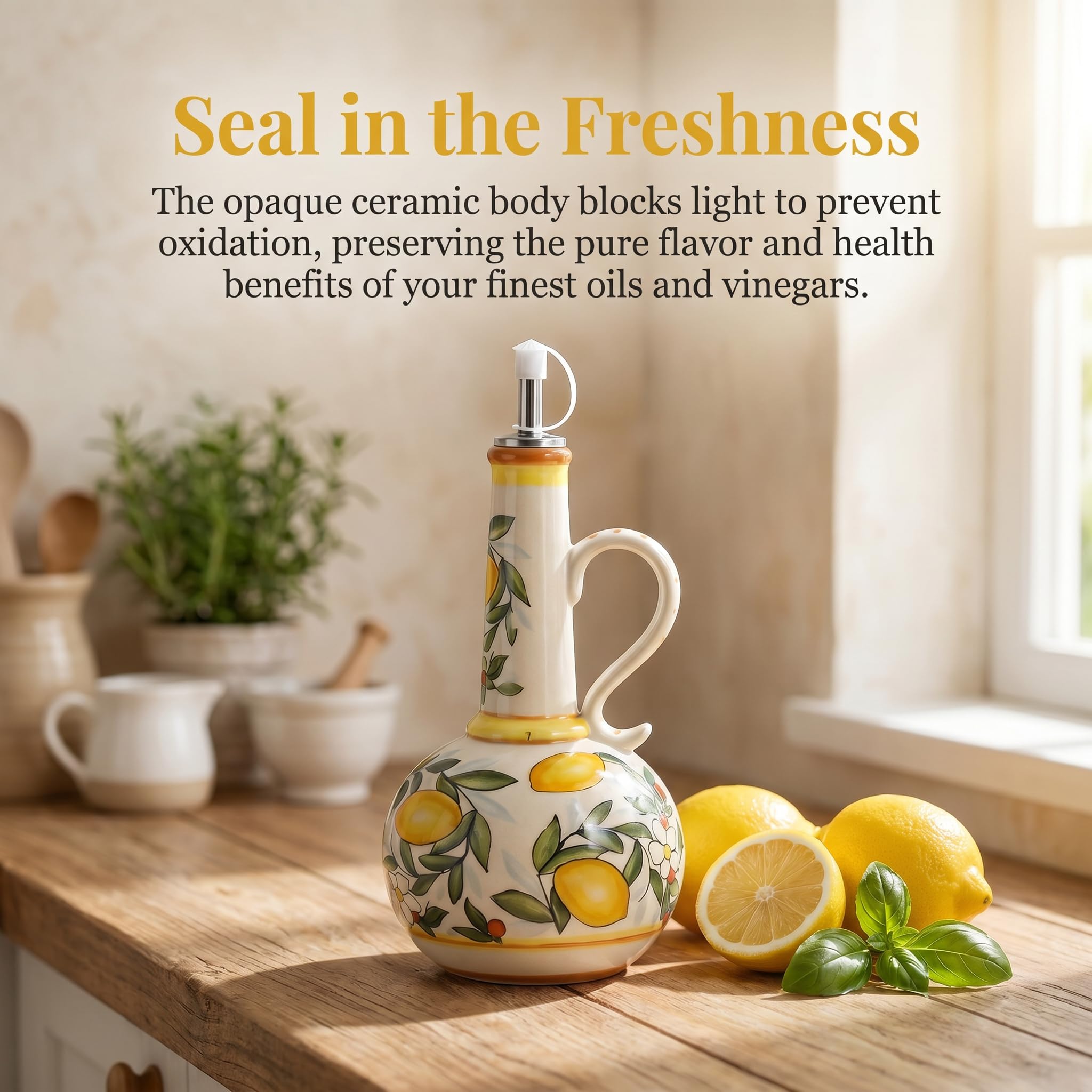 23-Ounce Hand-Painted Ceramic Olive Oil Dispenser with Stainless Steel Spout