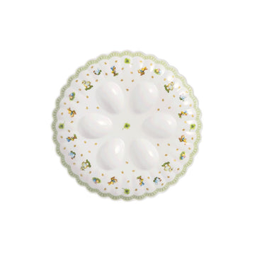 Easter Delight Six-Egg Premium Porcelain Serving Plate with Gold Accents