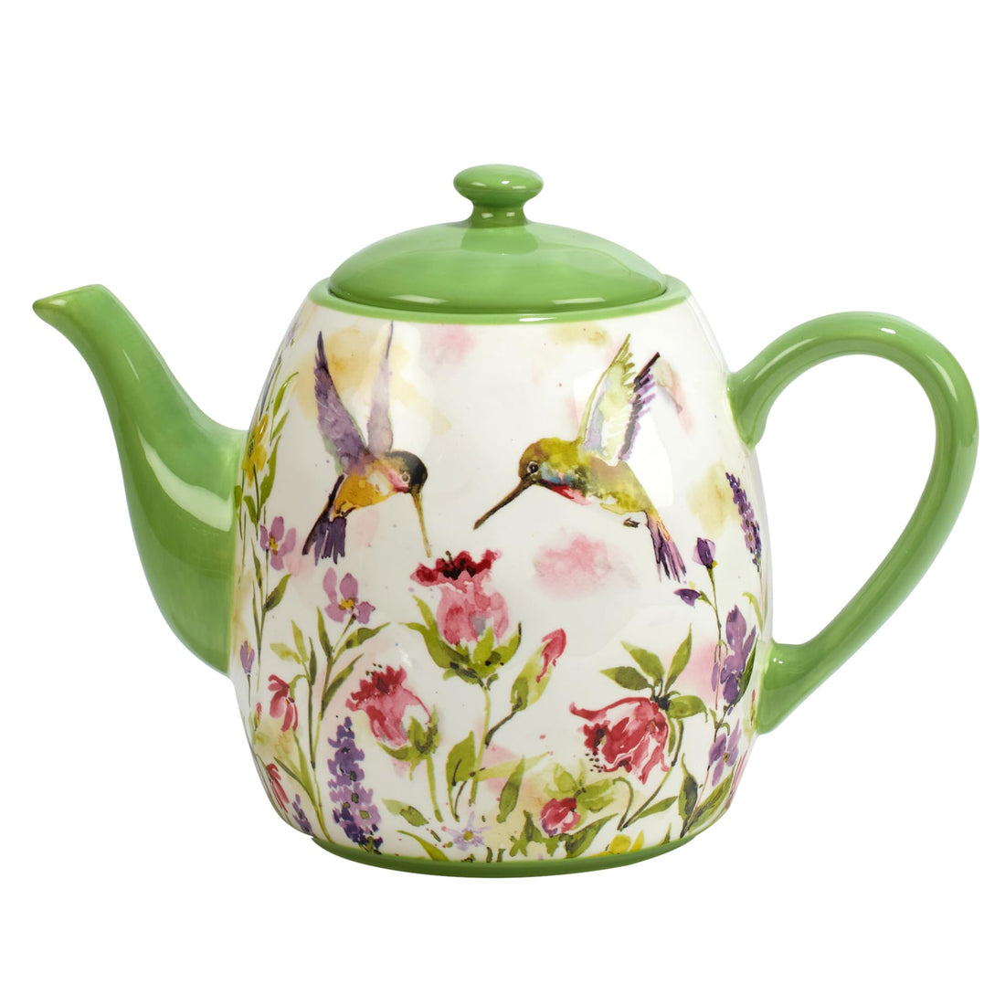 40-Ounce Hummingbirds Watercolor Floral Ceramic Teapot