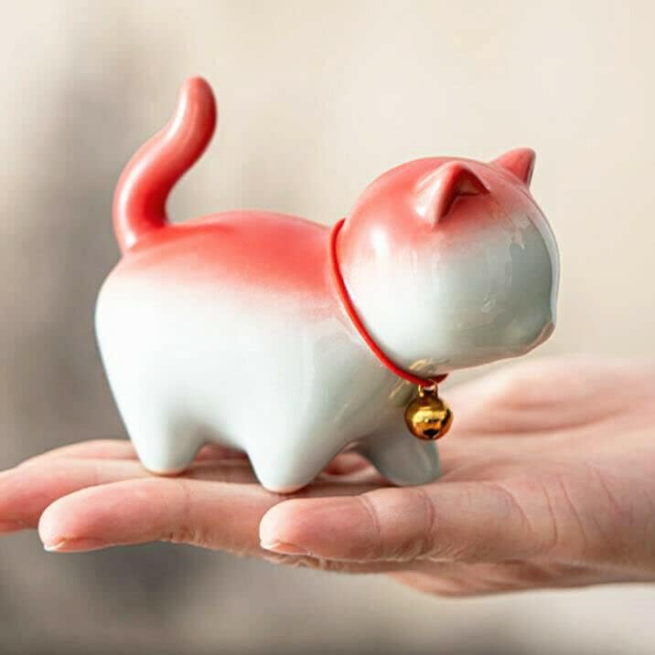 Ceramic Lucky Cat Tea Pet, Handmade Figurine for Tea Tray
