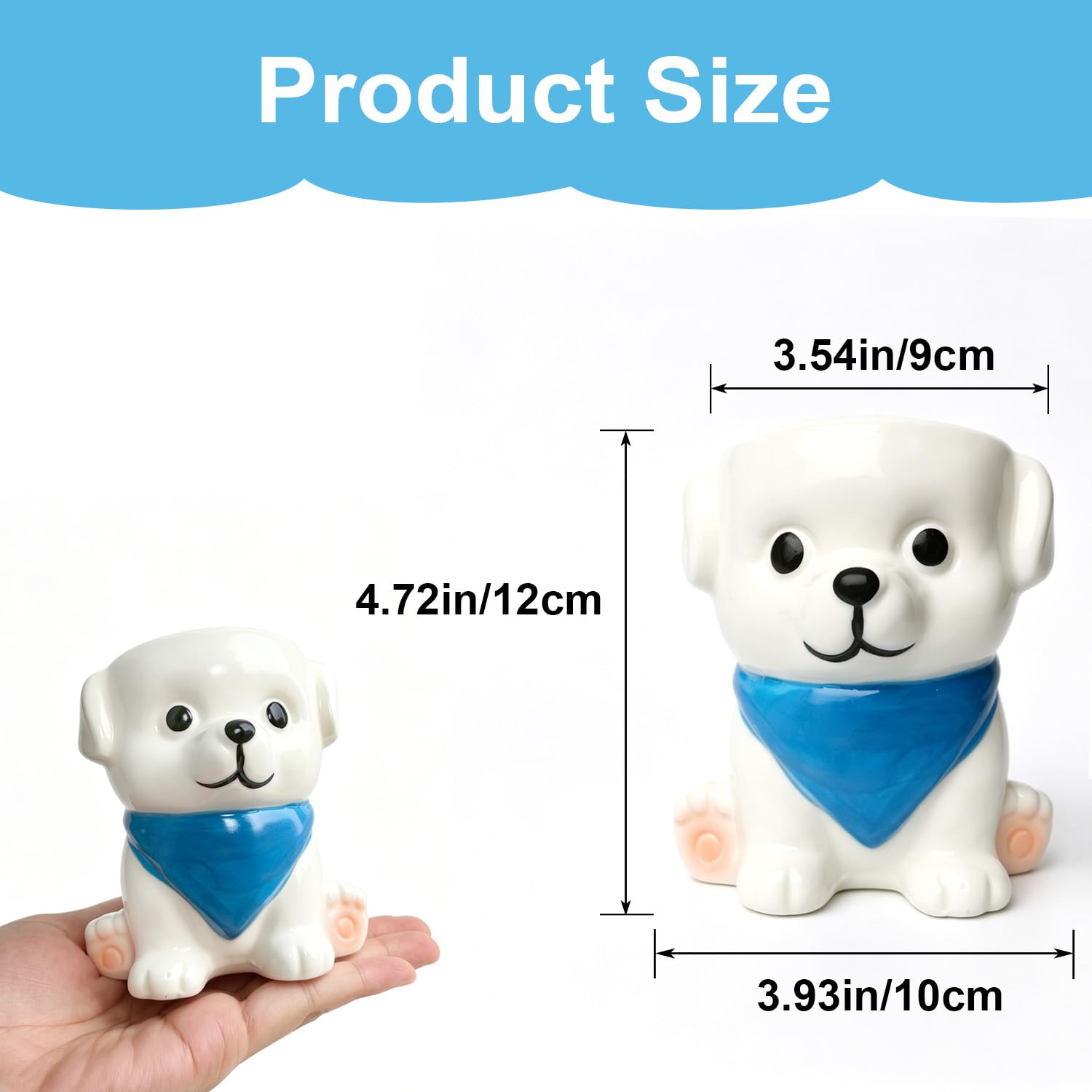 Cute Dog-Shaped Ceramic Planter with Drainage Hole for Succulents