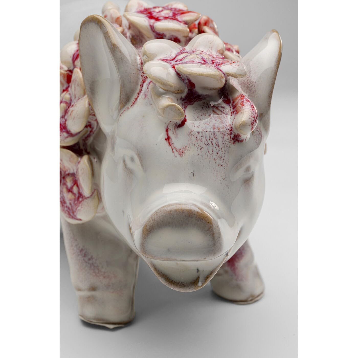 Hawaii Pig Ceramic Figurine, White and Pink with Flower Chain