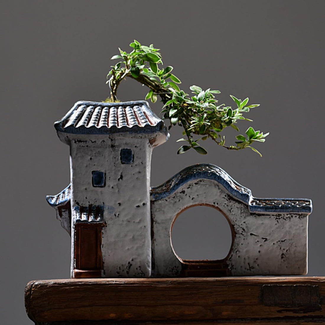 Chinese Style House-Shaped Ceramic Planter