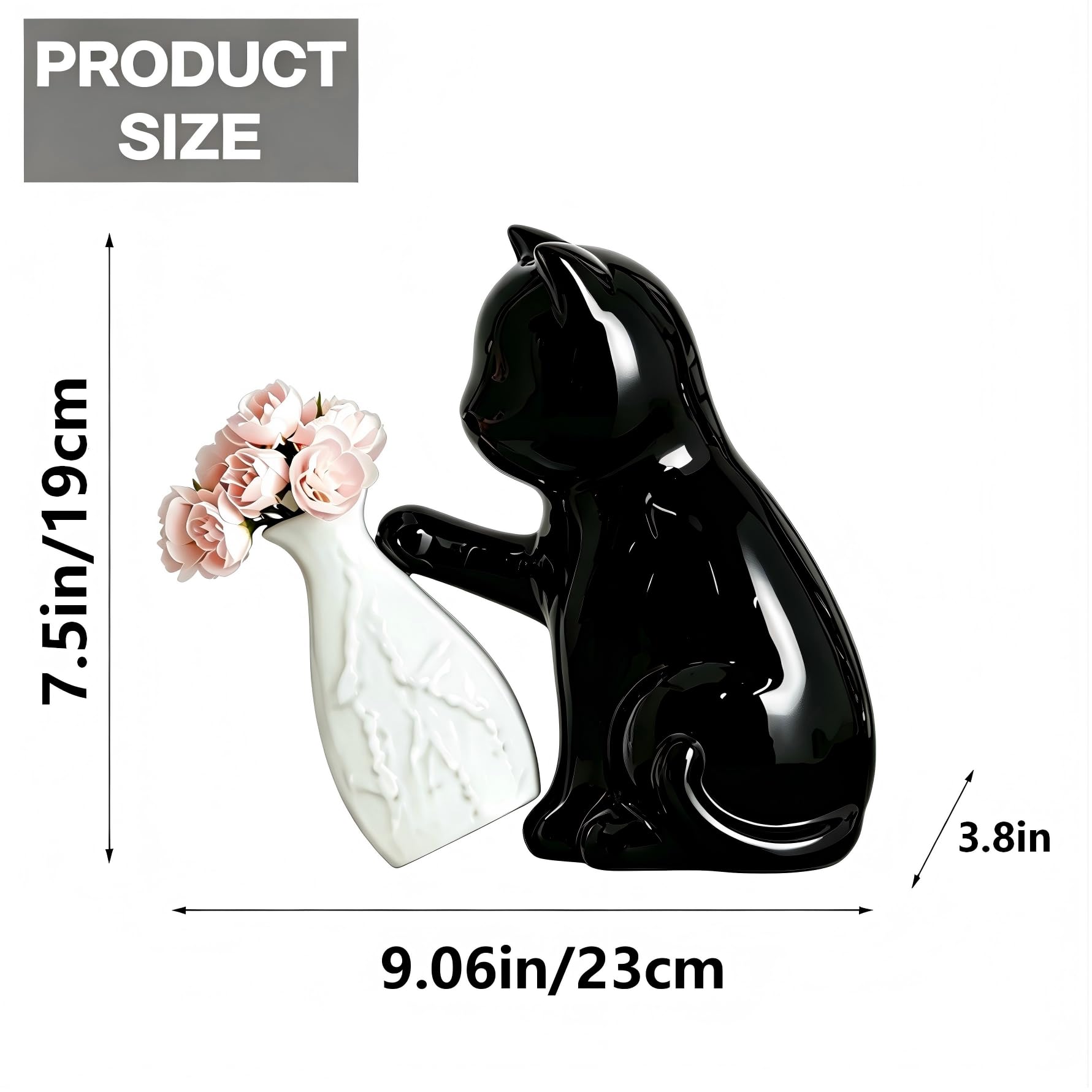 7.5-Inch Ceramic Cat Vase with Artificial Flowers