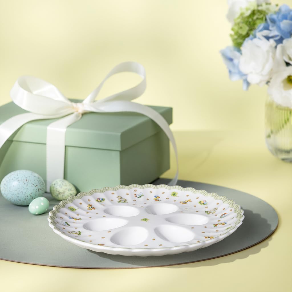 Easter Delight Six-Egg Premium Porcelain Serving Plate with Gold Accents