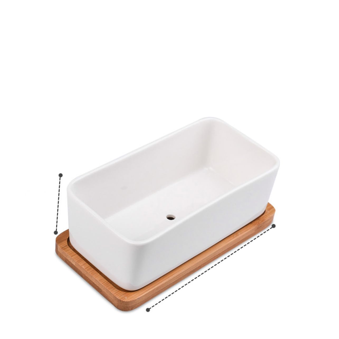 Ceramic Oblong Flower Pot Set with Tray for Succulents and Bonsai