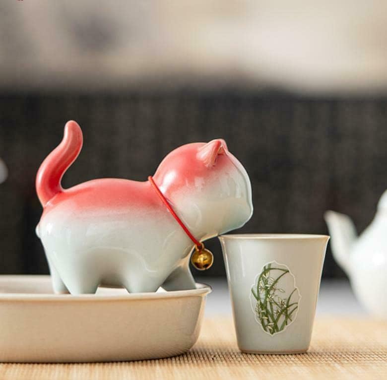 Ceramic Lucky Cat Tea Pet, Handmade Figurine for Tea Tray