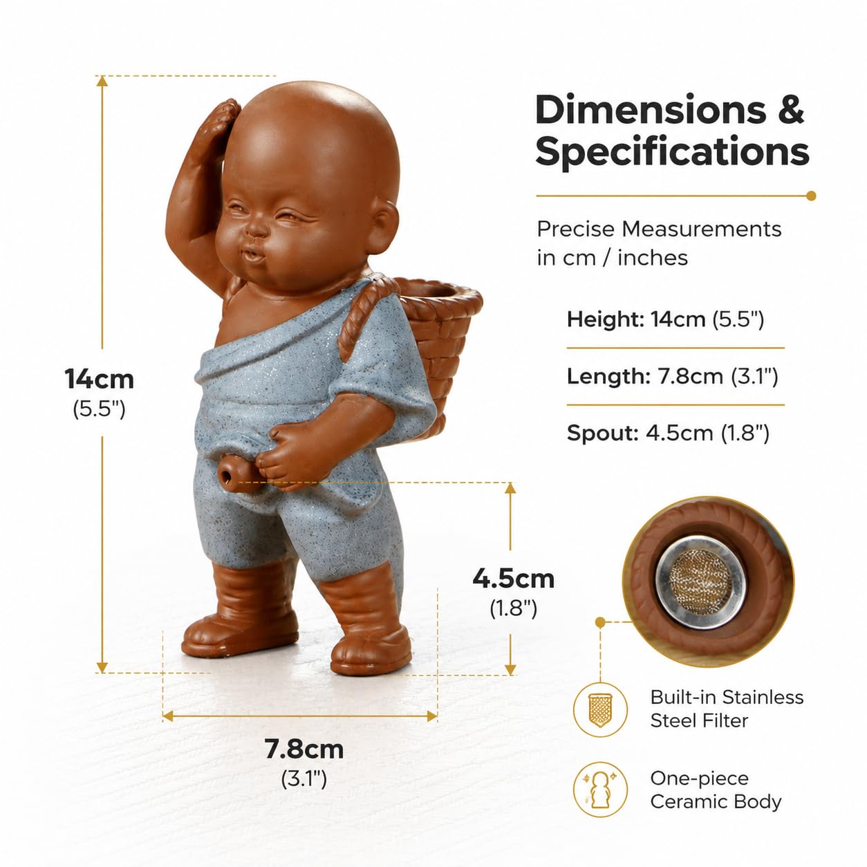 Ceramic Little Monk Tea Infuser with Creative Water Spray Design