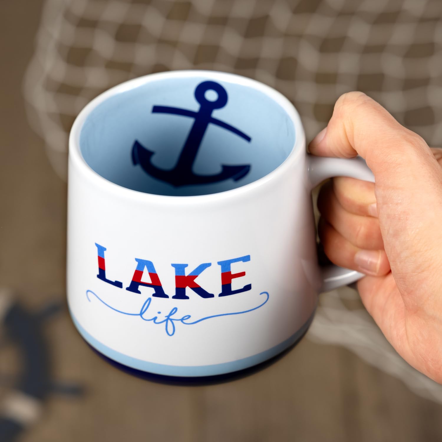 18-Ounce Lake Life Stoneware Coffee Mug with Anchor Design
