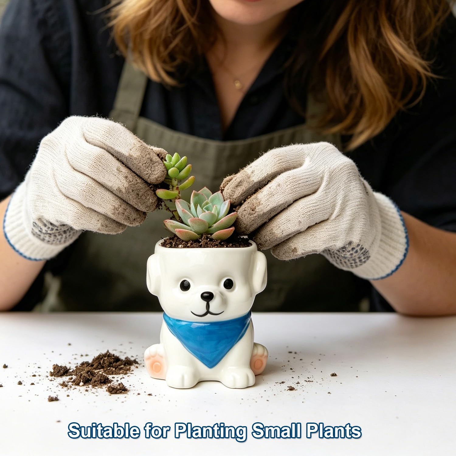 Cute Dog-Shaped Ceramic Planter with Drainage Hole for Succulents