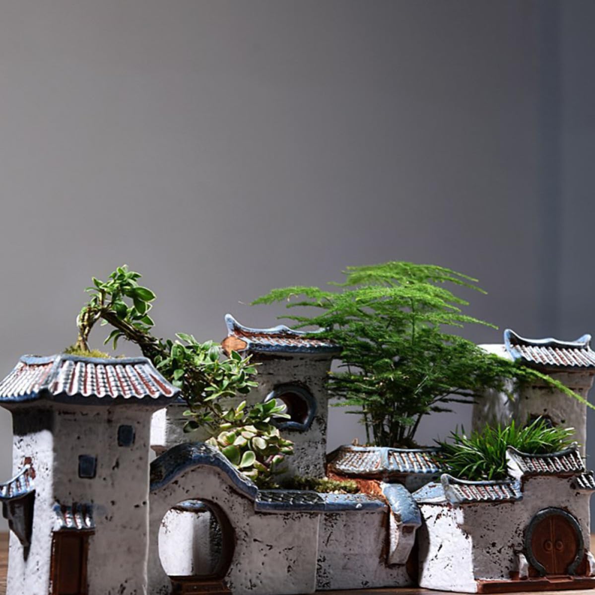 Chinese Style House-Shaped Ceramic Planter