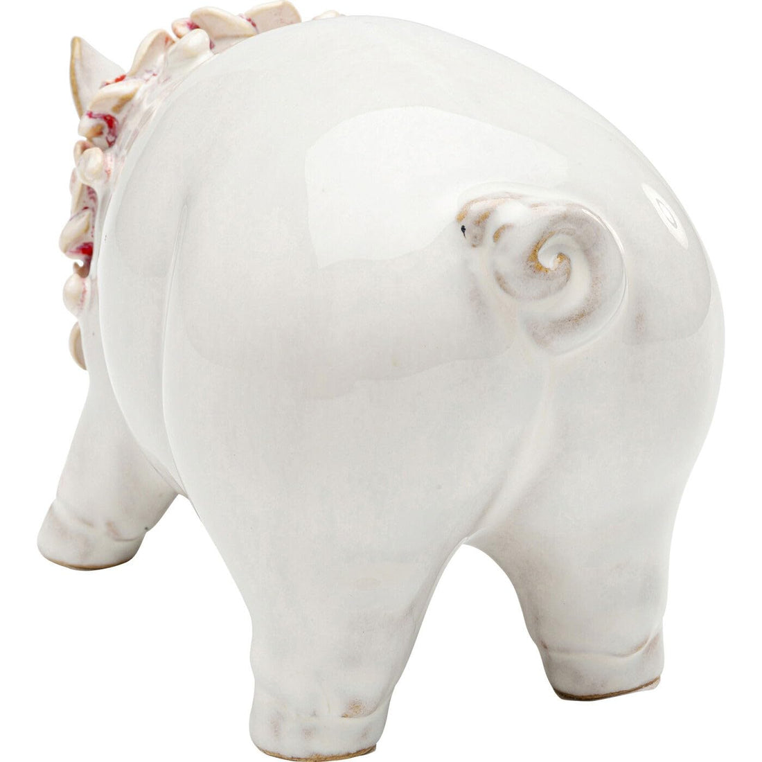 Hawaii Pig Ceramic Figurine, White and Pink with Flower Chain