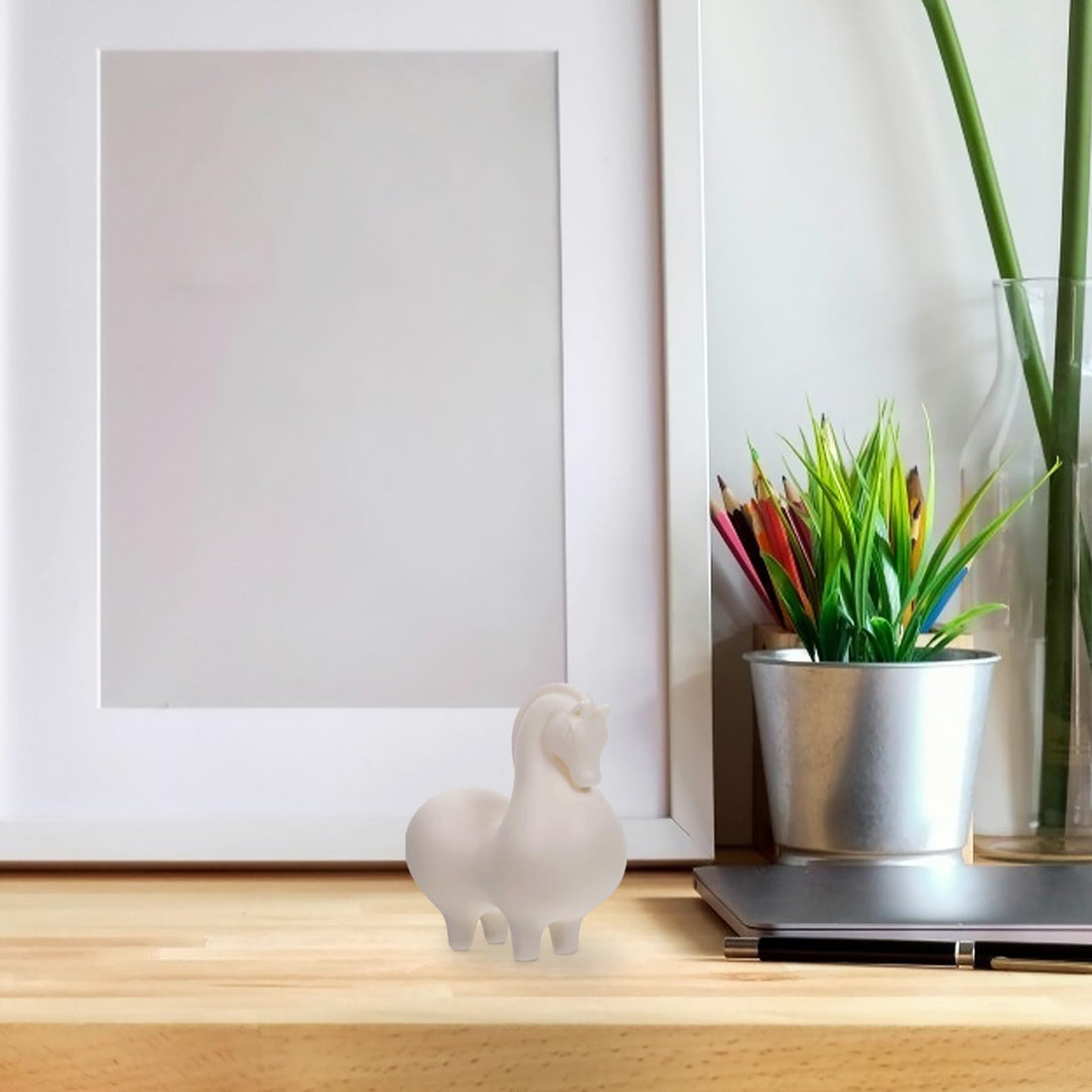 White Ceramic Horse Statue for Tabletop Decor