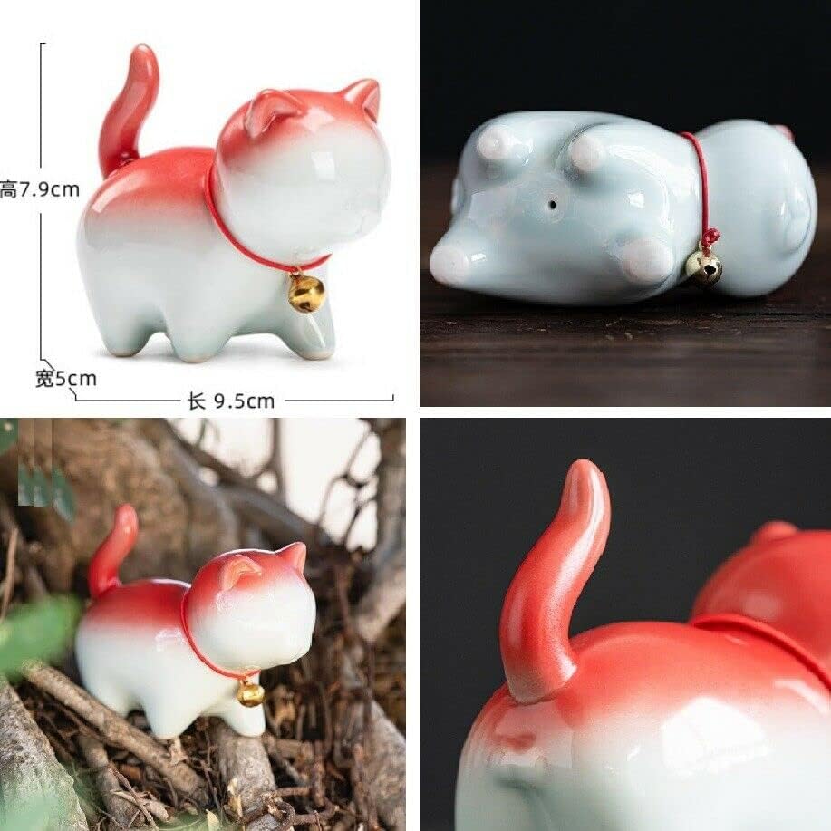 Ceramic Lucky Cat Tea Pet, Handmade Figurine for Tea Tray