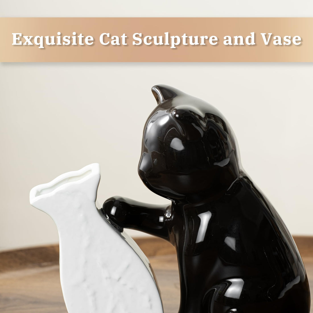 7.5-Inch Ceramic Cat Vase with Artificial Flowers