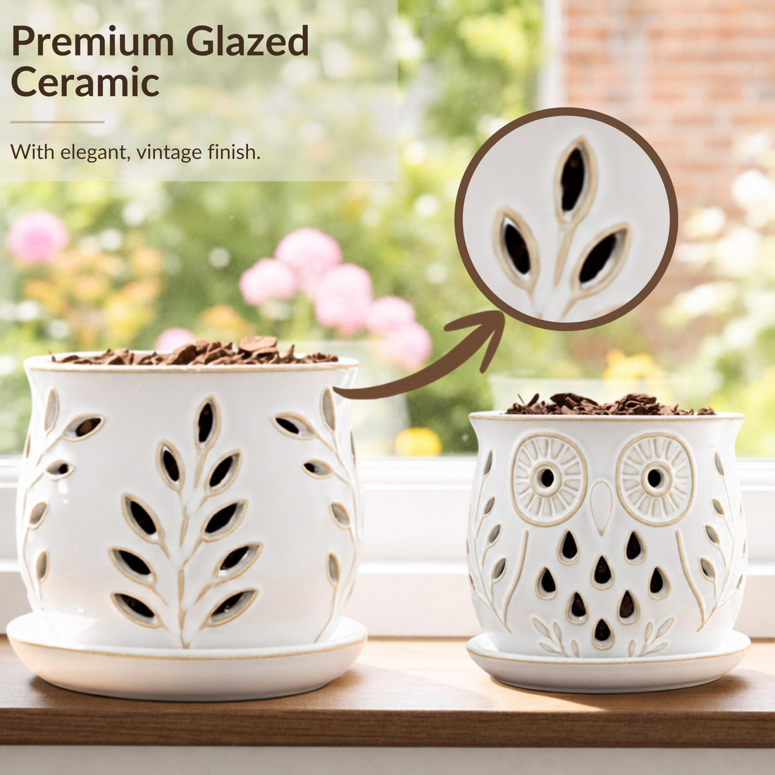 White Ceramic Orchid Pots with Holes