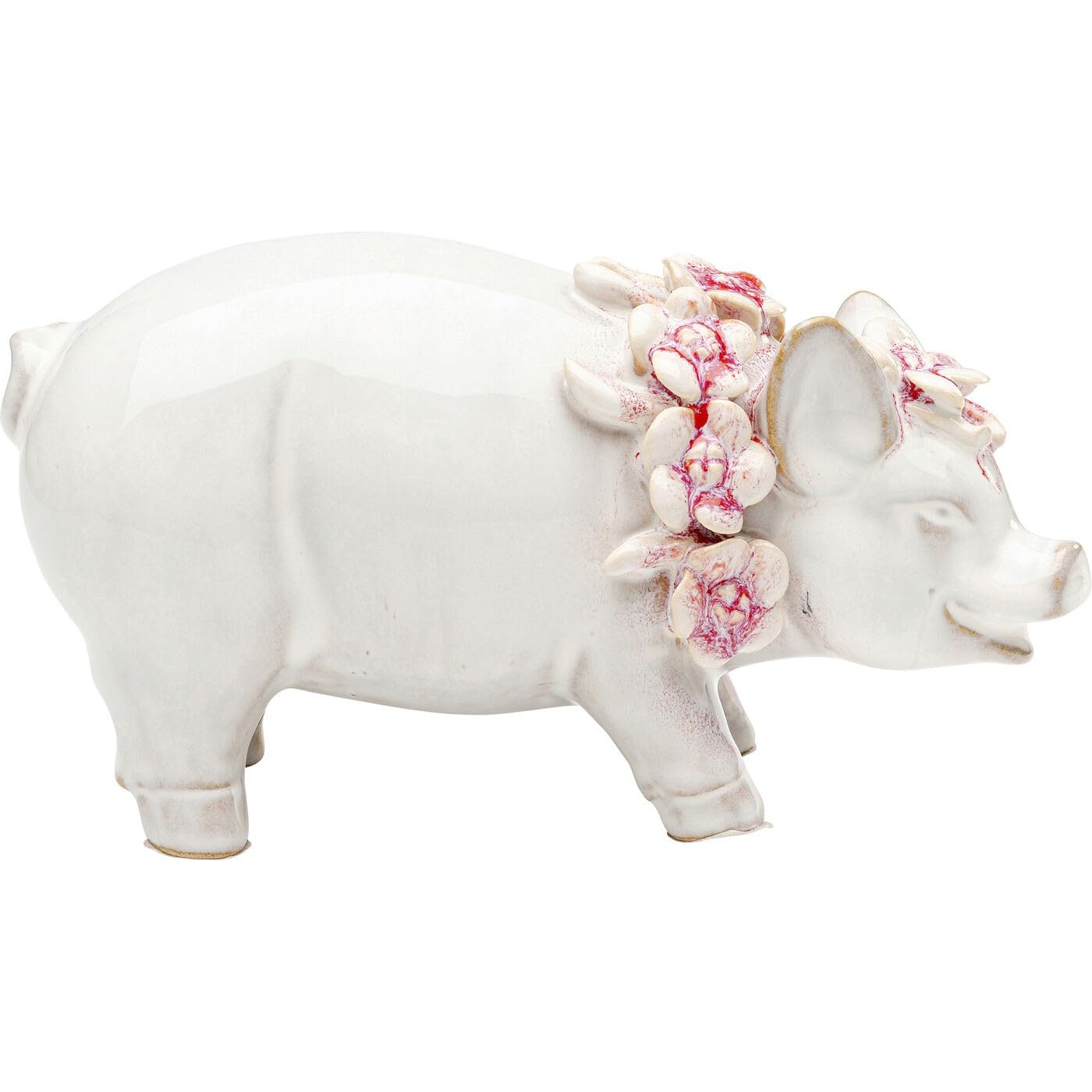 Hawaii Pig Ceramic Figurine, White and Pink with Flower Chain