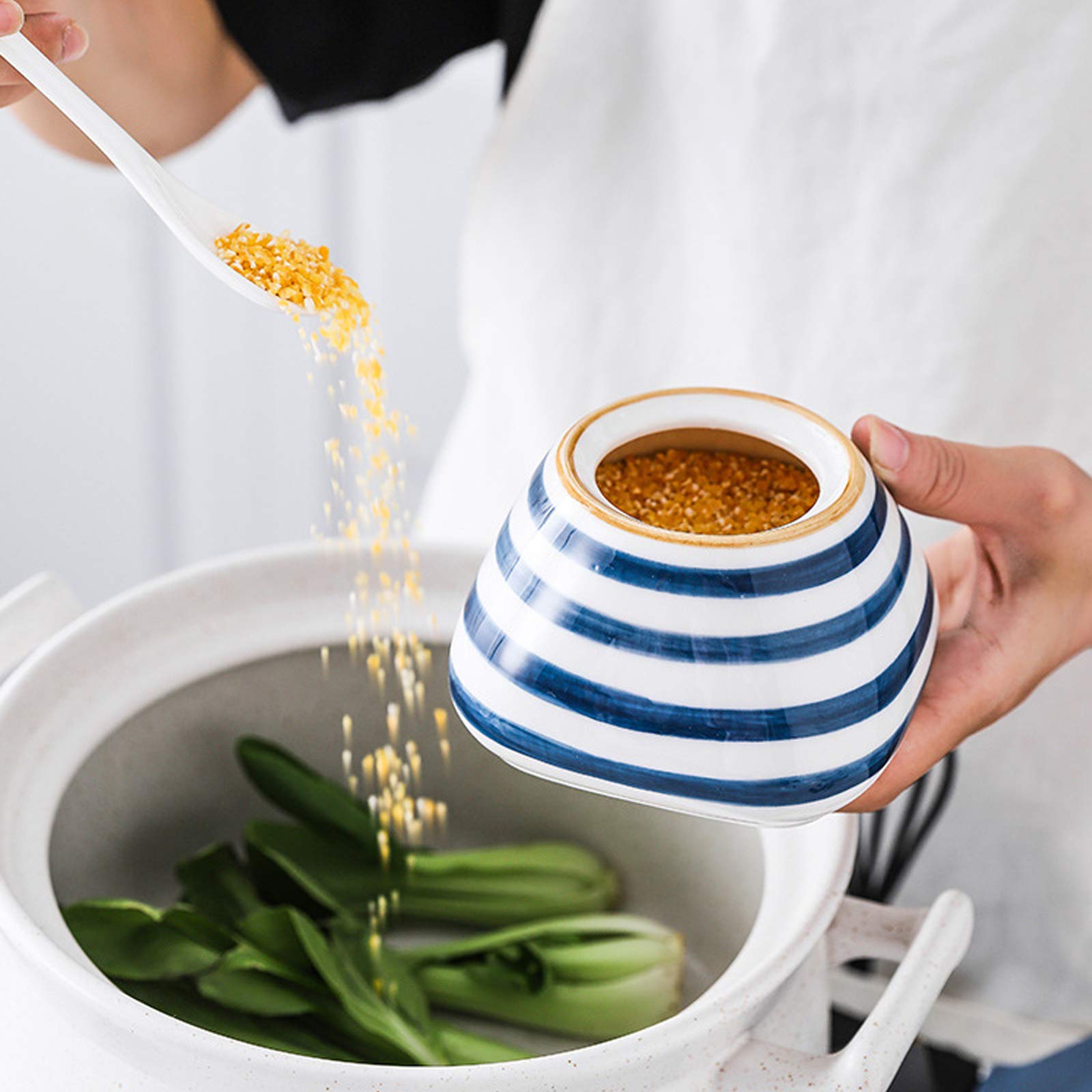 Ceramic Spice Jar Set with Bamboo Tray and Ceramic Spoons