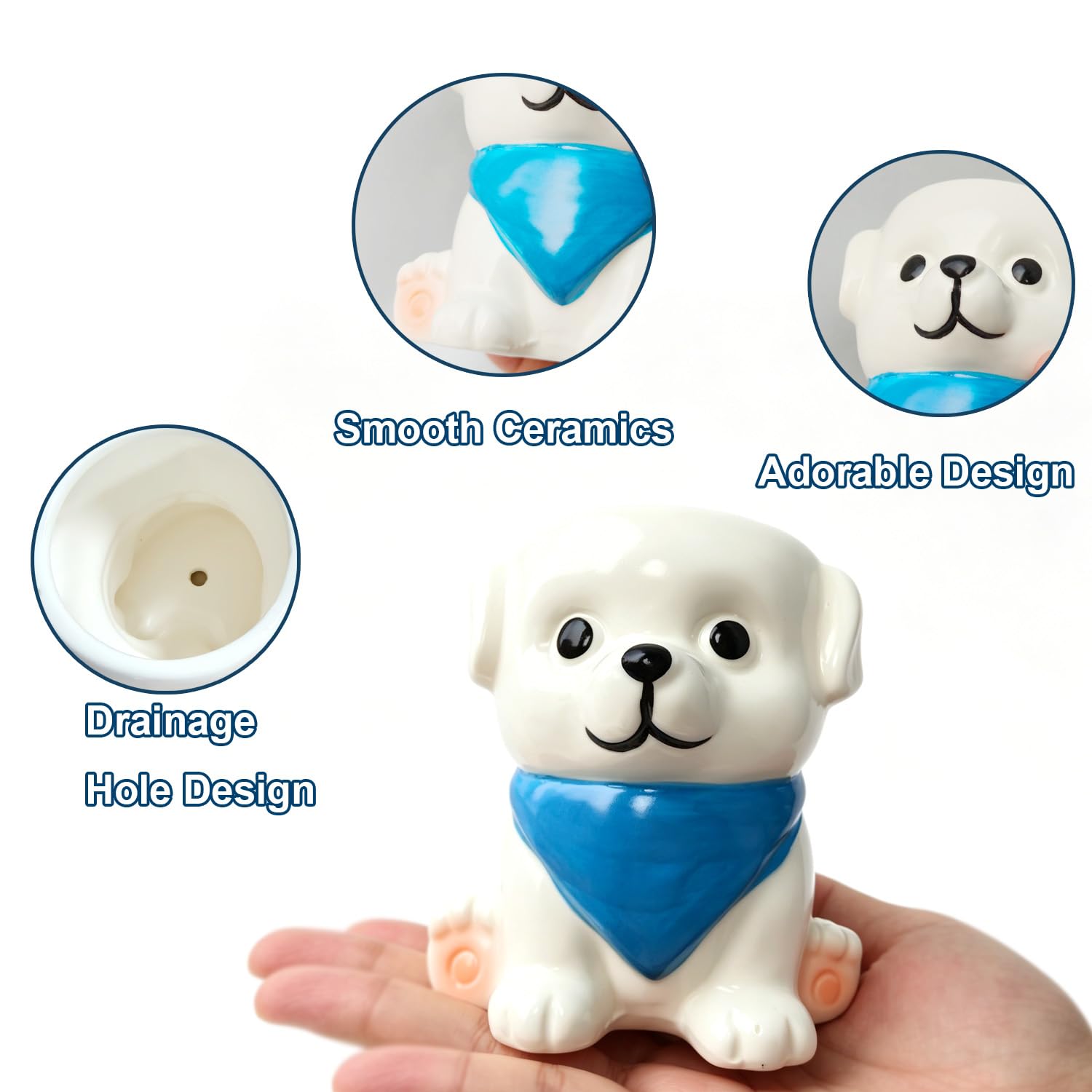Cute Dog-Shaped Ceramic Planter with Drainage Hole for Succulents