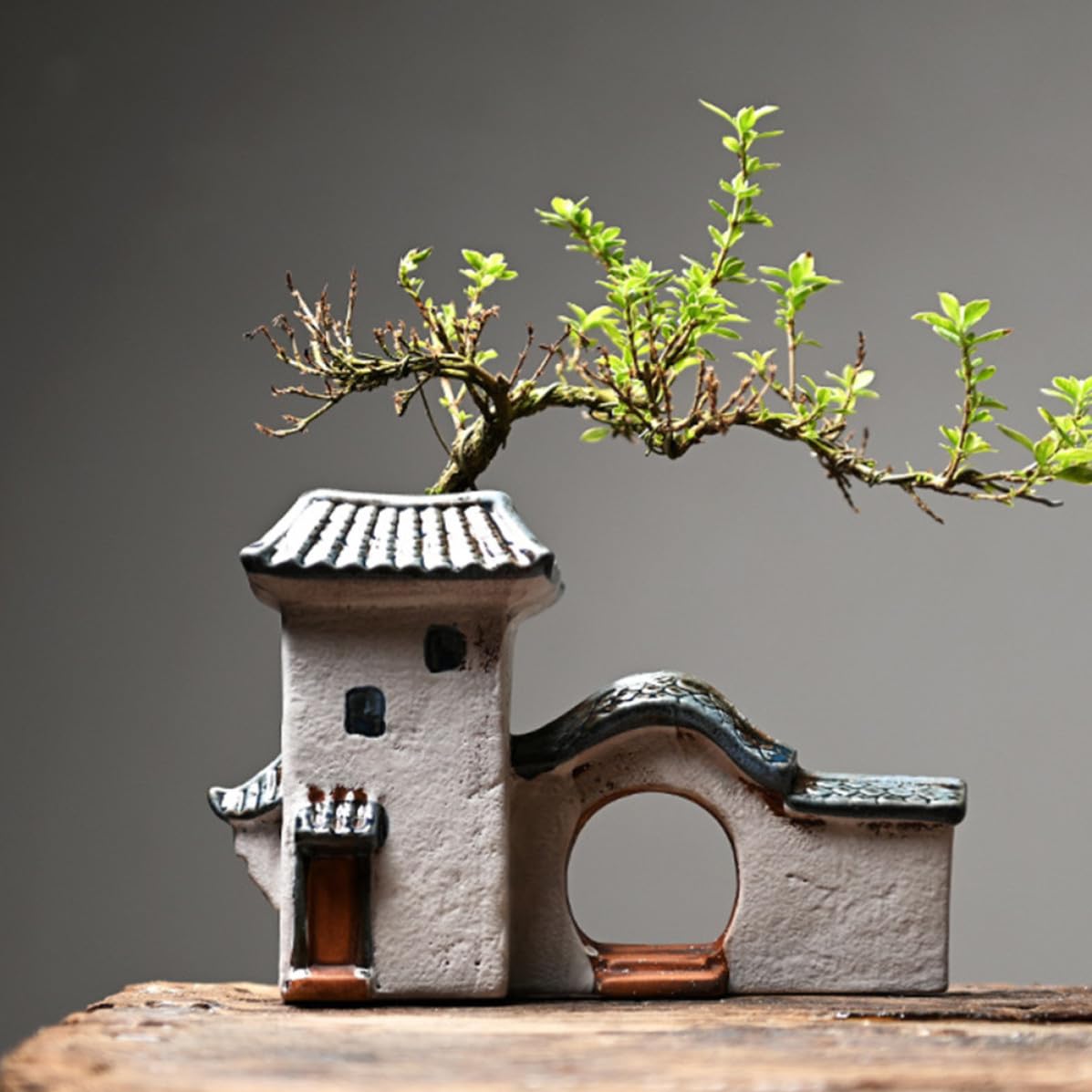 Chinese Style House-Shaped Ceramic Planter