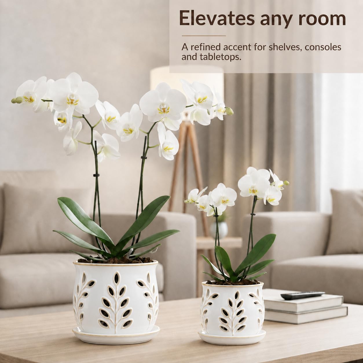 White Ceramic Orchid Pots with Holes