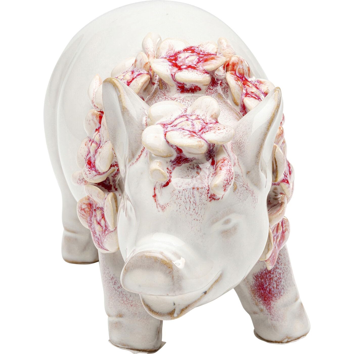 Hawaii Pig Ceramic Figurine, White and Pink with Flower Chain
