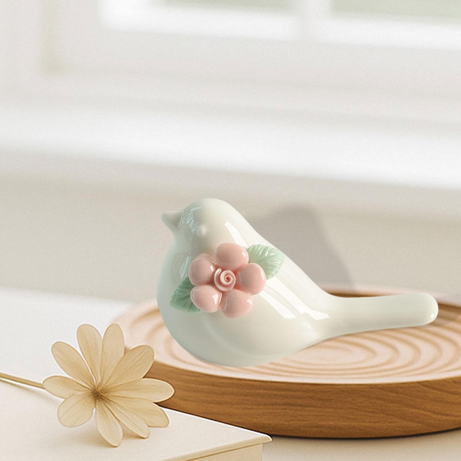 Pink Bird Figurine, Modern Ceramic Animal Sculpture for Home Decor