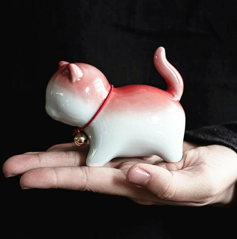 Ceramic Lucky Cat Tea Pet, Handmade Figurine for Tea Tray