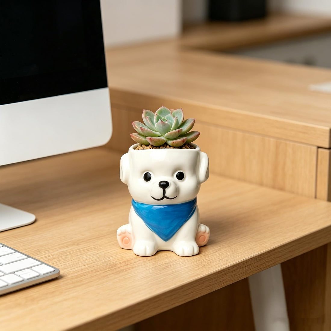 Cute Dog-Shaped Ceramic Planter with Drainage Hole for Succulents