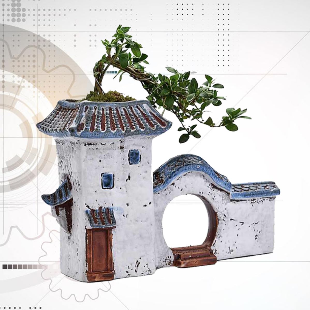 Chinese Style House-Shaped Ceramic Planter
