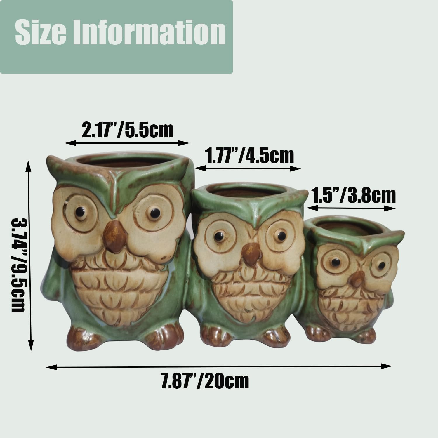Three Owls Ceramic Planter Set with Drainage Holes for Succulents