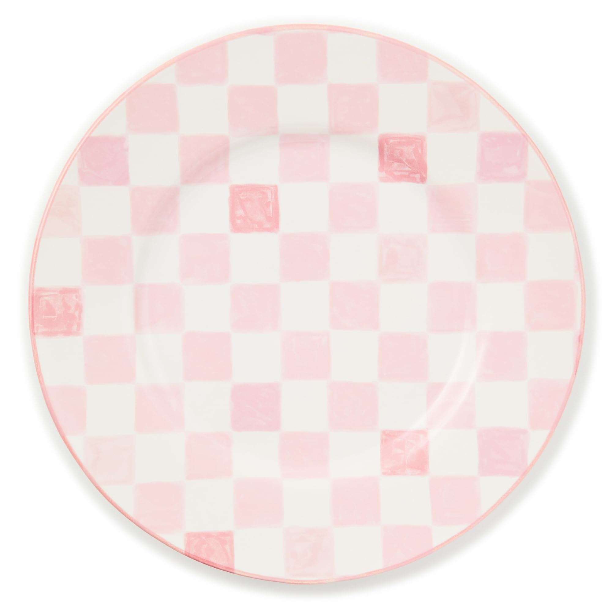 11-Inch Pink Check Stoneware Dinner Plate