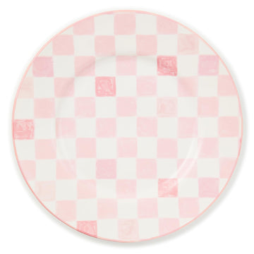 11-Inch Pink Check Stoneware Dinner Plate