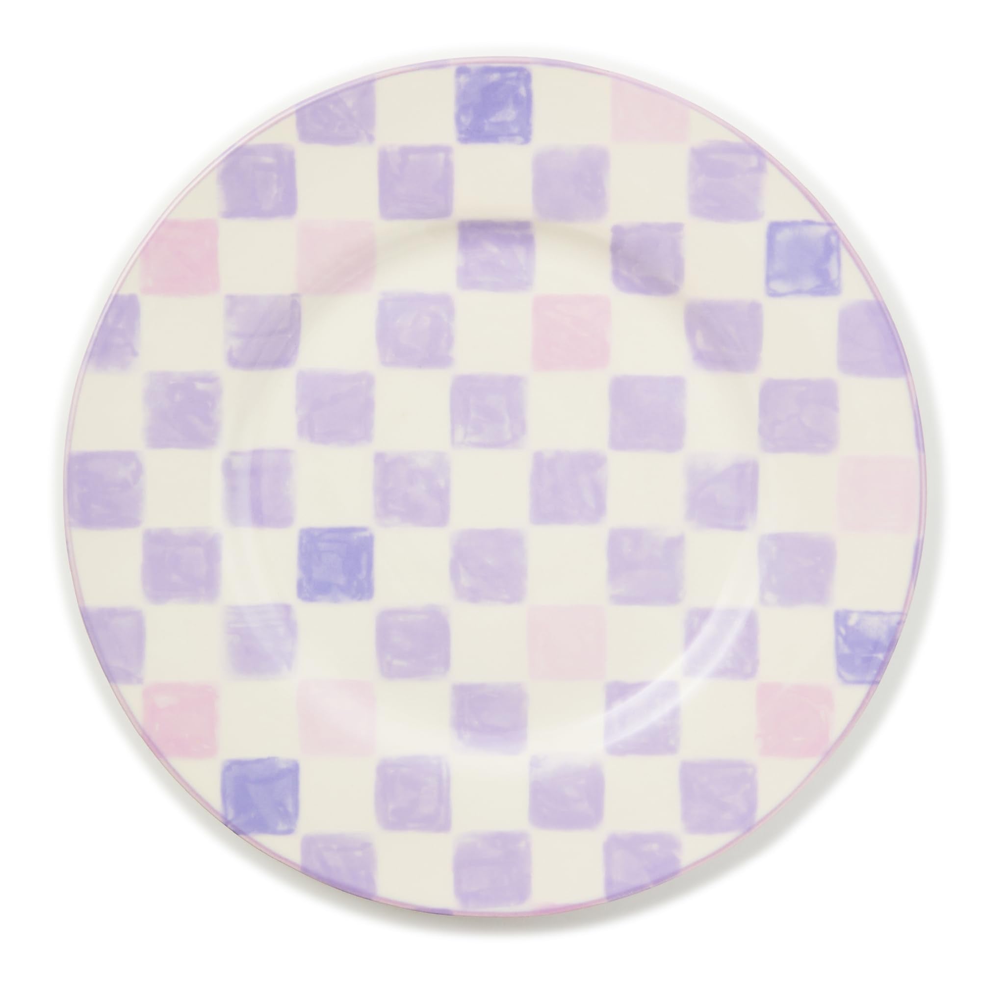 11-Inch Pink Check Stoneware Dinner Plate